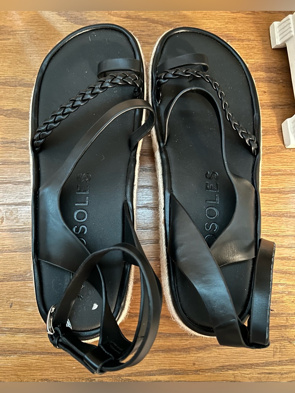 AEROSOLES Black Braided Strap Espadrille Sandals